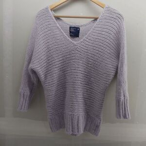 American Eagle Outfitters Lavender Cable Knit V-Neck Pullover Sweater Size M Y2K